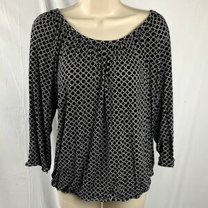 Michael Kors Black/White Bell Sleeve Boatneck Top Size Medium